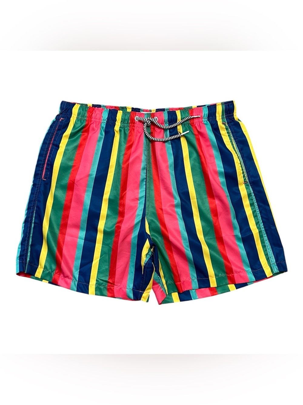 BOARDIES men’s CAKE STRIPE mid length swim shorts drawstring sz XL EUC colorful